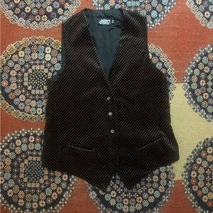 Vintage Velvet Patterned Navy Blue & Brown Vest